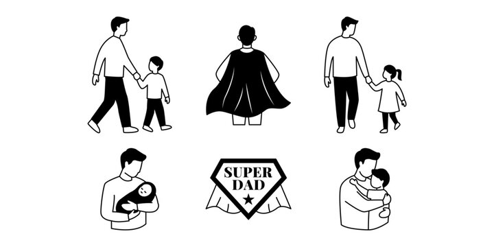 Father and Child Silhouette Icons Depicting Parenthood for Father's Day Celebration
