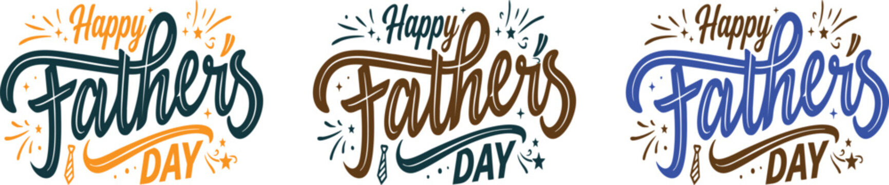 Creative calligraphy logo bundle for international fathers day celebration in modern color themes