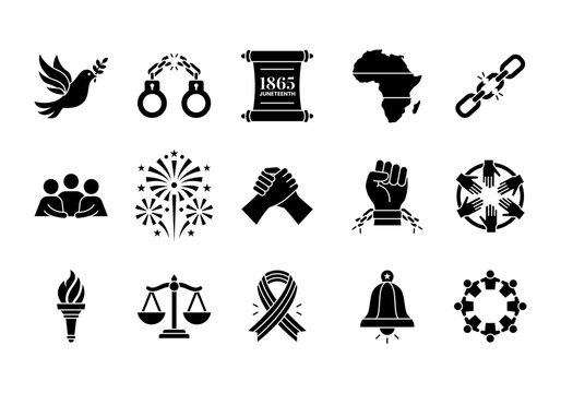 Emancipation and Civil Rights Icon Set Symbols for Juneteenth Freedom Celebration