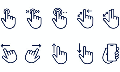 Fototapeta premium Mobile touch screen gesture icon set for user interface with interface smartphone interaction technology navigation pointing software application touchscreen interactive