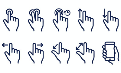 Obraz premium Set of hand gesture icons for smartphone touch screen interface navigation with smartphone navigation interaction interface technology direction movement application software