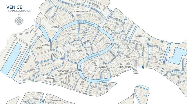 Map of venice italy showing canals districts and historic landmarks