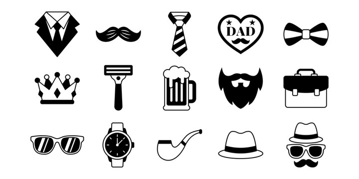 Set of Men Accessories and Vintage Icons for Father's Day Celebration