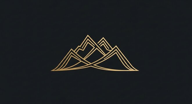 Minimalist geometric mountain peaks logo design in gold on dark background