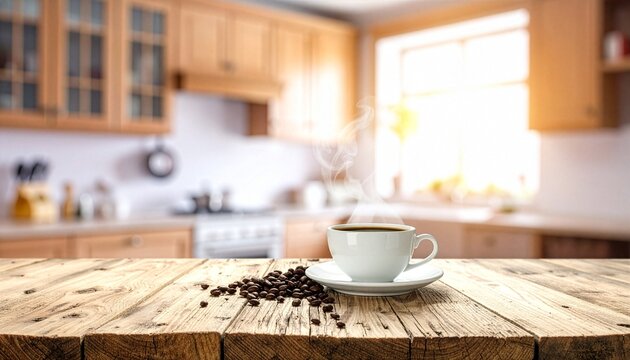 Berikut caption yang cocok untuk **Adobe Stock** dengan gaya profesional dan deskriptif:

A freshly brewed cup of coffee resting on a wooden table, captured in warm natural light with a cozy 