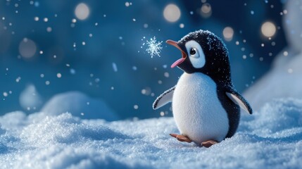 Obraz premium Cute penguin in snowy wonderland