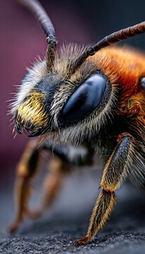 Close-up of bee antennae and face details, extreme macro clarity