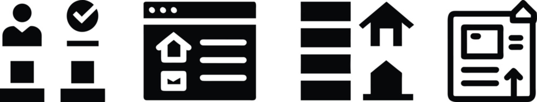 Business depicting user authorization, website home pages, building management, and document upload or information processing tasks