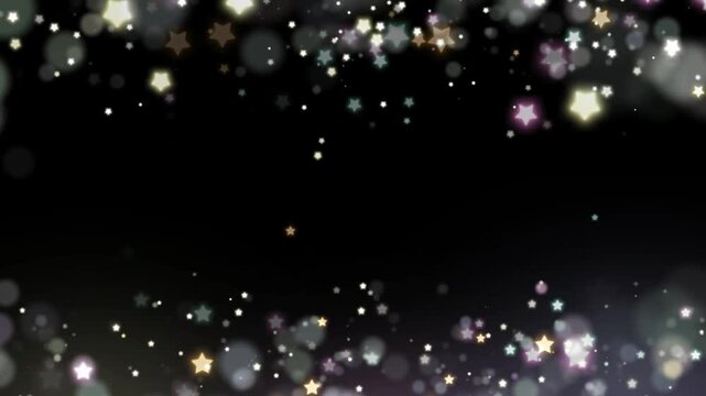Stars shaped like tiny twinkling lights frame the top and bottom of a dark composition with a spacious central area.