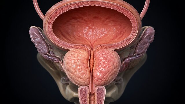 Benign Prostatic Hyperplasia with Enlarged Prostate Gland and Urinary Tract Obstruction, Medical Illustration