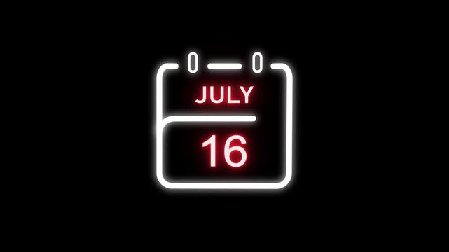 July calendar icon. 16 July calendar date animation. Countdown calendar concept. and stunning 4k animation.