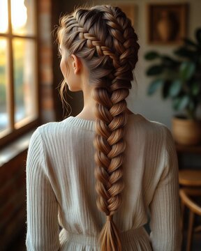 Beautiful classic french braid blonde hair close up