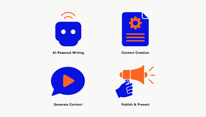 Fototapeta premium AI writing, content creation icons, generate content, publish icons, vector graphics
