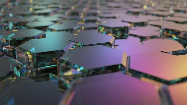 Abstract Hexagonal Grid Surface with Iridescent Reflections and Bokeh
