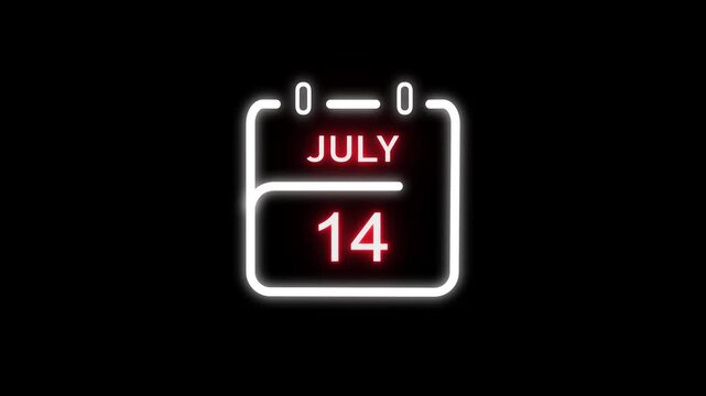 July calendar icon. 14 July calendar date animation. Countdown calendar concept. and stunning 4k animation.