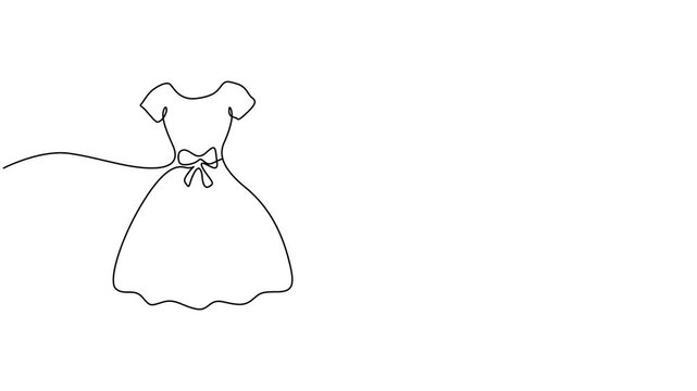 simple dress with a bow at the waist animation continuous one line drawing, Animation of a single line drawing of a dress. Continuous contour movement of a dress. Animated self drawing of dirndl dress