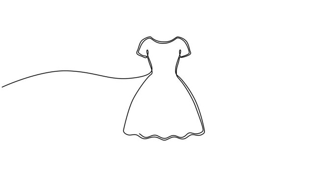 simple dress with a bow at the waist animation continuous one line drawing, Animation of a single line drawing of a dress. Continuous contour movement of a dress. Animated self drawing of dirndl dress