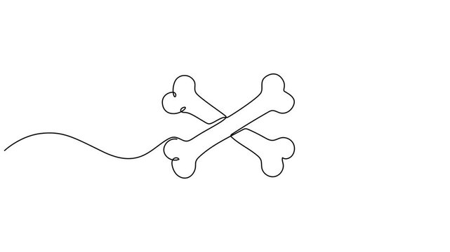 two crossed bones animation continuous one line drawing, Self drawing line animation Dog Bone continuous one single line drawing. Full length animation, Video. Continuous single line outline of dog,