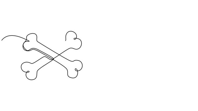two crossed bones animation continuous one line drawing, Self drawing line animation Dog Bone continuous one single line drawing. Full length animation, Video. Continuous single line outline of dog,