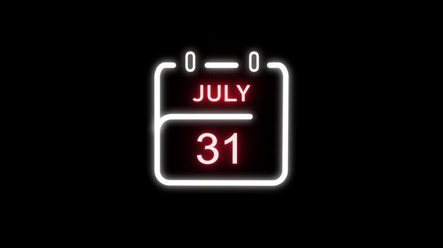 July calendar icon. 31 July calendar date animation. Countdown calendar concept. and stunning 4k animation.