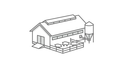 Large industrial agricultural barn facility with a silo. © sobah