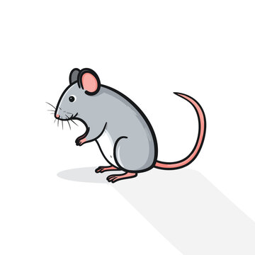 Cute cartoon gray mouse illustration on white background.