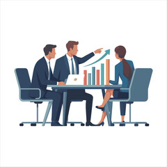 Obraz premium Business Team Analyzing Financial Growth Chart During Corporate Meeting – Professional Flat Vector Illustration