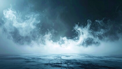 Fototapeta premium Moody scene with thick, billowing smoke above a cool, wet-looking stone surface