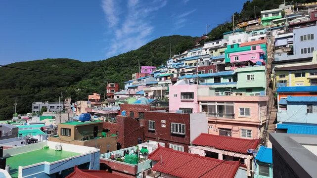 Dense hillside housing and high population density in urban residential area