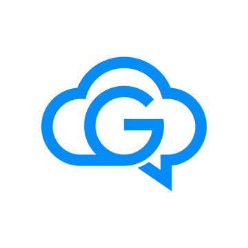 Blue cloud speech bubble logo with letter G.