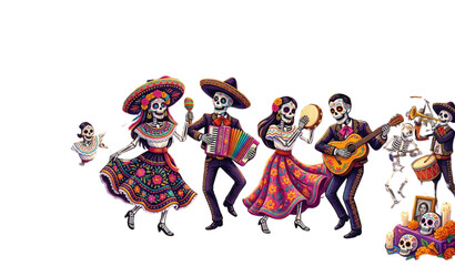 Day of the dead skeleton band performing traditional mexican music © MdRimon