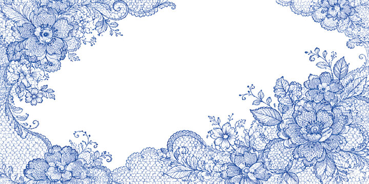 Blue floral winter background with snowflakes and decorative frame
