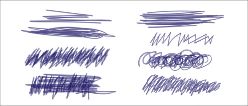 Set of blue hand drawn ink pen scribbles and messy brush strokes with scribble collection scratches creative background abstract highlights underline brushwork, brush tool using to this background