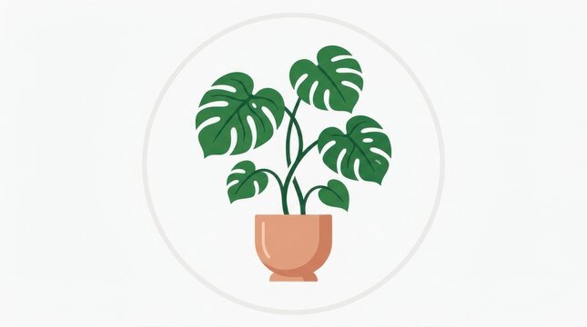Illustrated Green Monstera Plant in Terracotta Pot Design.