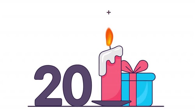 20 years with a candle and a gift. Anniversary animation, Alpha Channel