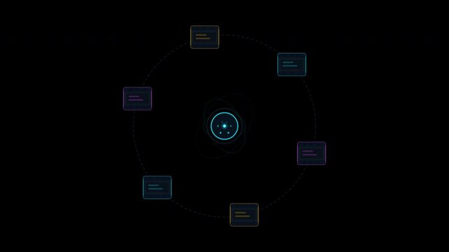 Digital interface displaying interconnected menu icons and nodes suitable for technology graphics, data systems, and lightthemed designs.