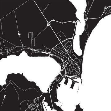 Burgas Bulgaria Vector Map, Detailed Coastal City Street Map Black and White Minimalist Line Art
