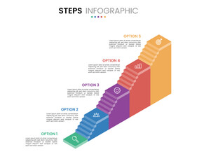 5 step stairs, staircase or ladder upward growth diagram infographic. Element presentation for milestone, strategy, success, project business © Sototive