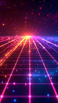 Neon Grid with Glowing Lines and Dots.