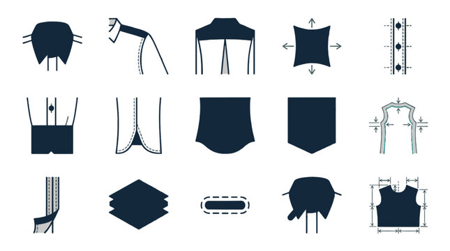 Illustrations of Various Garment and Fabric Patterns with Measurements
