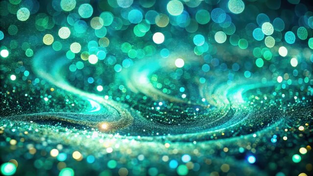 Aqua turquoise and teal green bokeh glitter sparkle background with swirling patterns green background glitter