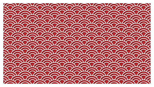 Japanese seamless pattern frame in Madder Red. Traditional geometric Wave crest pattern or known as Sei Gai Ha on white frame. Vector traditional Japan pattern