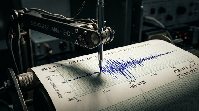 Seismograph Recording Earthquake Activity on Paper Chart