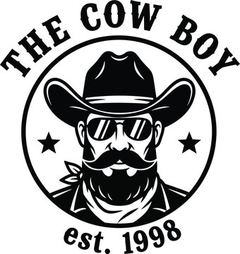 Black and white cowboy logo with cowboy hat and sunglasses