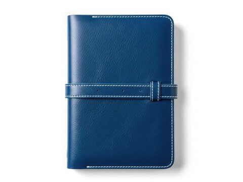 A beautifully crafted blue leather journal with a strap closure.