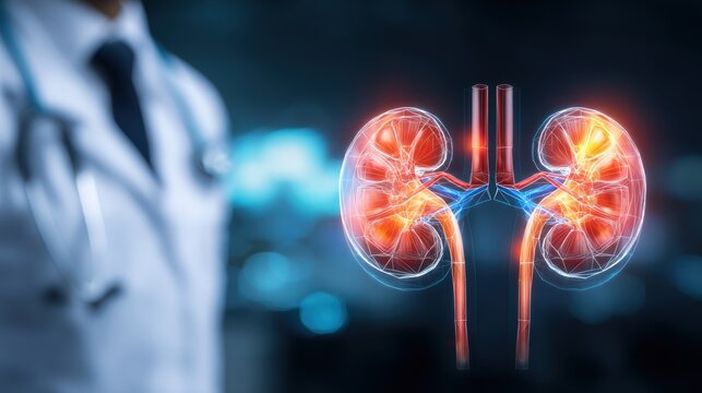 Medical illustration of human kidney system