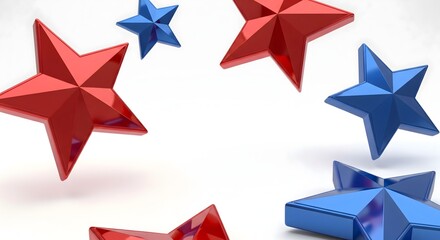 Obraz premium Floating red and blue 3d stars frame on white background for holiday