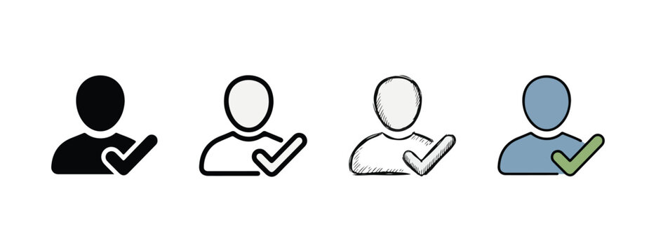 User icons set featuring various styles including solid outline sketch and colored designs isolated on transparent background
