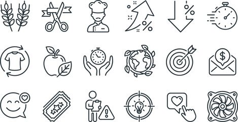 Fototapeta premium Business marketing sustainability and culinary vector thin line icons set for web infographic presentations