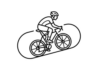 Fototapeta premium Black line art vector: Cyclist riding bicycle with helmet illustration